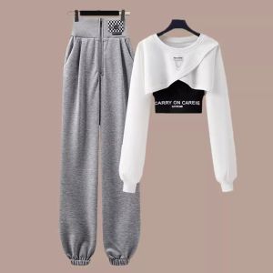 Autumn Clothing Matching a Set of European Goods Fried Street Beautiful Sweatshirt Athleisure Jazz Dance Pants Sweatpants Autumn Suit Women