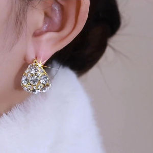 Elegant Simple Design Full Diamond Basket Ear Cuff Fashionable Versatile Womens Jewelry Alloy Embedded Artificial Gemstone