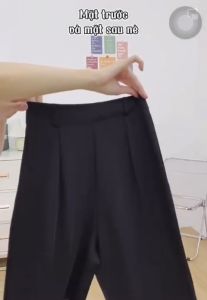 Quần vải ống suông Quần ống rộng lưng cao culottes ống xuông dài