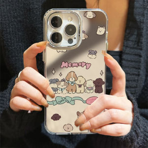 Cute Mirror Dog Family iPhone 15 pro Max 13 pro 11 XS Max 12 Trendy 15 plus Acrylic Protective Phone Case Female Style Anti-Fall