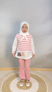 CF Kids Setelan Anak Perempuan Muslimah Striped Salur Modis 26