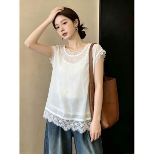 AIYITI | Lace Trim Sleeveless Loose Top for Plus Size