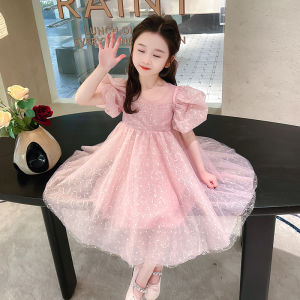 เด็กผู้หญิงเงาเลื่อมแขนฟองเจ้าหญิง เดรส ฤดูร้อน ใหม่ หวาน มีสไตล์ เรียบหรู เดรส เสื้อผ้าเสื้อผ้าเด็ก 2024