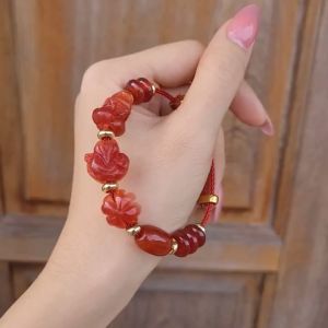 Q769 Vòng cáp lu thống ngũ điếu Ngọc Agate cỏ 4 lá hồ ly tỳ hưu Ngọc Huyết Hỏa và Thổ - Phong Thuỷ TUDO P