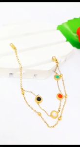 GELANG TITANIUM 2 LAYER BULAT ROMAWI BOLAK BALIK ANTI LUNTUR DAN ANTI KARAT.