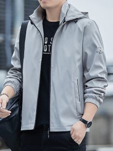 ROMON | Lormen Mens Spring Autumn Hooded Jacket Casual Fashion Windproof Workwear Loose Fit Zipper Closure Standard Size Polyester Fiber