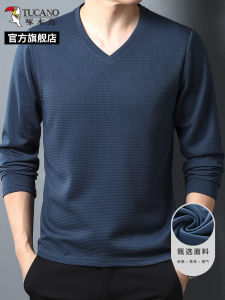 Mens V-neck Sweatshirt Long Sleeve Basic Style Bottoming Shirt Large Size Autumn New Arrival Pure Color Fashion Urban Wear