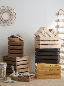 Retro Wooden Storage Box Display Stackable Frame Fruit Basket Slatted Wood Box Family Storage Utensils Utility Container