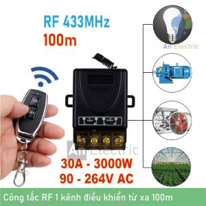 [RF-433MHz] Công tắc điều khiển từ xa RF 100m công suất cao ngõ ra 30A/AC230V bật tắt thiết bị chiếu sáng máy bơm quạt