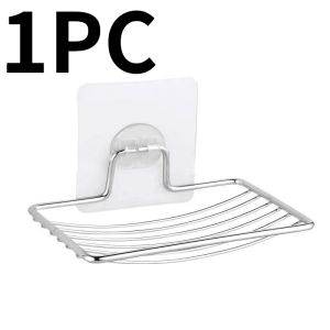 Stainless Steel Soap Holder Wall Mounted Drainage Soap Tray Toilet No-Drill Soap Storage Draining Rack Bathroom Shampoo Dispense