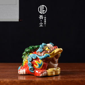 Creative Ceramic Home Decor Gold Frog Three-legged Tabletop Decoration Living Room Office Shop Indoor Decoration Wealth Attractor