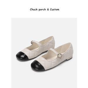 French Vintage Ballet Flat Shoes Womens 2025 New Style Color Block Diamond Pattern Flat Bottom Small Fragrance Mary Jane Shoes