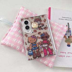 Sanrio | Cute Sanrio Leopard Print Hello Kitty Hinge Protect Case for Samsung Galaxy Z Fold 8 Ultra 8 7 6 5 Magnetic Stand Lanyard Cover