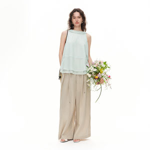 DUSHU | Bespoke Green Fresh Style Tie-up Summer Blouse