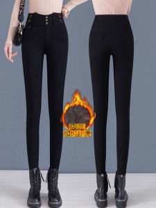 Thickened Fleece Womens Autumn Winter Tight Fit Warm Outerwear Black Pants Abdomen Lifting Butt Enhancing Base Layer Trousers