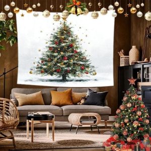 VIKAMA Ông Già Noel Cây Giáng Sinh Tấm Thảm Nền Trắng Màu Nước Quà Tặng Đèn Lồng Bóng Ngày Lễ Lễ Hội Nghệ Thuật Treo Tường Polyester