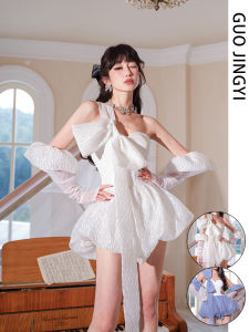 Sweet Style Short Bridesmaid Dress with Fish Scale Butterfly Knots Womens Slim Fit Jumpsuit by Guojingyi for Spring Summer