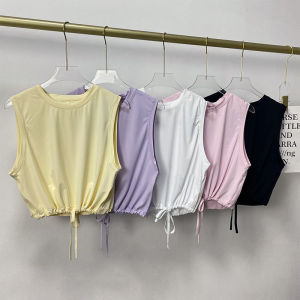 Ice Sensation Original Yarn UV Protection Womens Sleeveless Drawstring Running Fitness Short Yoga Vest Breathable Quick Dry