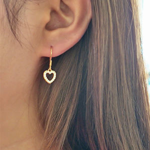 Ultra-Shiny 18K Gold Plated Hollow Diamond Heart Earrings Womens Korean Style Versatile Small Clip-On Ear Jewelry