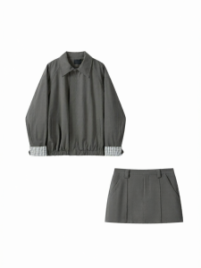 Bộ Áo Blazer và Chân Váy Xám A-Line Thời Trang Văn Phòng