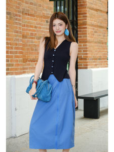 Sleek Money Style Sleeveless Slim Waist Vest Navy