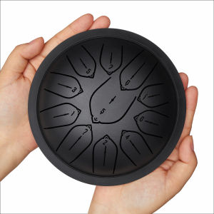 Hluru 5.5 inch Steel Tongue Drum Overtone 11 Notes Key D Tank Drum for Kids Gifts Glucophone Handpan Meditation Instrument