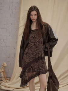 Unifree | Retro Leopard Lace Patchwork Irregular Waist-Cinching Dress