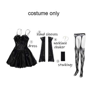 Womens Amane MisaMisa Dark Gothic Cosplay Costume Dress with Stockings Misa Amane Black Dress Steampunk Halloween