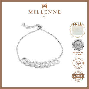 MILLENNE Millennia 2000 Chain Link Studded Drawstring Cubic Zirconia Rhodium Bracelet with 925 Sterling Silver (MLP-01)