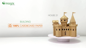 MFK07U - 21x20x22 cm - Mô hình ngôi nhà lắp ráp từ bìa carton cao cấp nhà giấy carton mini sáng tạo