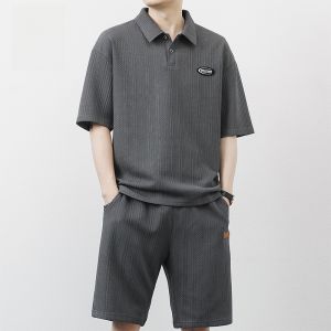 ROMON | Lormen Mens Summer Sporty Polo Shirt Short Sleeve Casual Turn-down Collar Youth Polyester Fiber Five-minute Pants Set