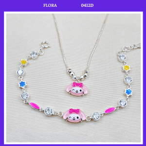 FLORA 0412D - Set bạc ta dây chuyền lắc tay (phần dây có thể khác) hình thỏ My Melody dành cho bé gái