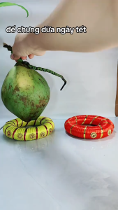 Đế chưng dừa dưa hấu bưởi đính hoa văn sang trọng loại lớn phi 32cm lọt lòng 11 - 12cm phủ bì 16cm