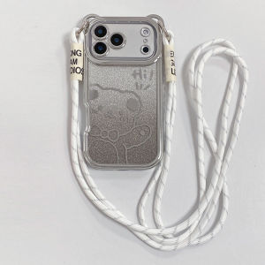 For iPhone 17 Pro Max 16 Pro 15 14 13 Pro 12 iPhone 11 Case with Strap Cute Cartoon Bear Sparkle Bling Pattern with Crossbody Lanyard Glitter for Women Girls Soft TPU Shockproof Cover