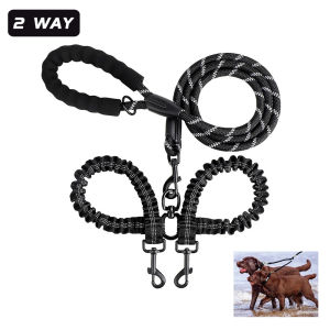 Sentexin Dual Dog Leash No Tangle Pet Leashes Rope Shock Absorbing Elastic Nylon Lead Reflective for Double Two Small Medium Dogs