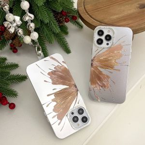 【New】Electroplated Silver Metal Frame Butterfly Pattern Phone Case with Bracelet For iPhone X XS XR 11 12 13 14 15 16 Series