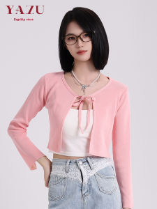 Dopamine Sweet Tie Waist Open Cardigan Womens Spring New Loose Slimming Short Outerwear Top Matching Skirts V-neck Long Sleeve