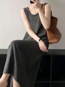 Gray Vest Dress Women Summer 2025 New Maternity Base Knitted Long Dress to Ankle Outdoor Wear Sleeveless H-Shape Knit Dress