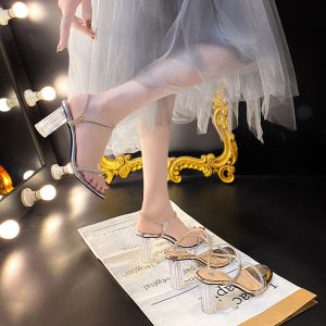 ส่งเร็ว 7cm รองเท้าแตะ ส้นสูงผู้หญิง คริสตัลแฟชั่นหรูหรา รองเท้าแตะ ส่งเร็ว พร้อมส่ง