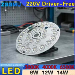 Bảng Đèn LED Cao Áp 220V Hình Tròn Có Kính Module Chip PCB Trong Nhà - Nguồn Đèn Tiết Kiệm Năng Lượng Không Cần Driver Cho Thiết Bị Chiếu Sáng
