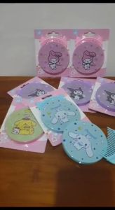 CERMIN / KACA BULAT DAN SISIR RAMBUT MOTIF SANRIO LUCU