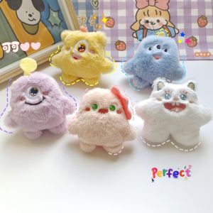 Plush Monster Keychain Girls Cute Cartoon Furry Toy School Bag Pendant Keyring Car Keyholder Plush Accessories