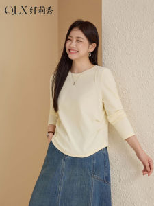 Slim Fit Long Sleeve Pleated round Neck T-Shirt Versatile Simple Style plus Size Womens Fashion Commute Style Autumn New Arrival