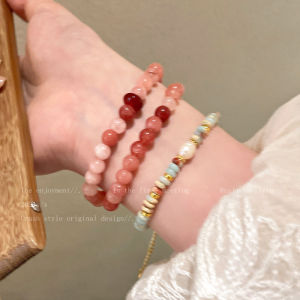 Pink Double Layer Agate Stackable Bracelet Womens Summer 2025 New Trendy Design Elegant Wristband Jewelry Accessory