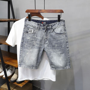 กางเกงขาสั้นผ้ายีนส์ทรงสลิมฟิตสำหรับผู้ชาย ฤดูร้อน 2023 กางเกงขายาวห้าส่วน ทรงหลวม สไตล์เกาหลี ทรงเข้ารูป ทรงลำลอง