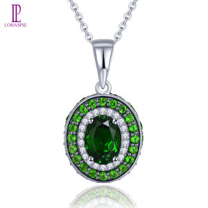 Lohaspie Jewelry Genuine 3.5 Carats 925 Sterling Silver Pendant Natural Chrome Diopside Pendant Green Gemstone Birthstone Pendant For Women Jewelry