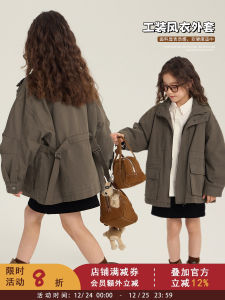 Casual Style Short Length Windbreaker Childrens Jacket with Big Pockets for Girls Ages 2-14 Cotton Workwear Outerwear