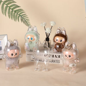 BC 1Pc Protective Acrylic Storage Case For Plush Dolls Display Bag for Labubu V2 Sitting Party No Doll Transparent Portable Cable Organizer Box Storage Case[No Doll]