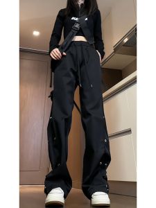 Breasted Mechanical Style Micro-Pull Tactical Pants Mens Summer American High Street Fashion Brand Loose Straight-leg Casual Workwear Pants