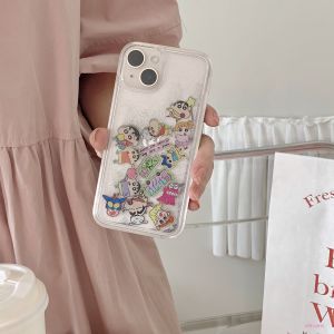 Kt Cat Shiny Powder Flowing Sand Shell Cute Creative Cartoon Phone Case for  15Pro Max Girl Heart 12 Lovely 11 Niche 13 Internet Famous 14 Crayon Shin-chan